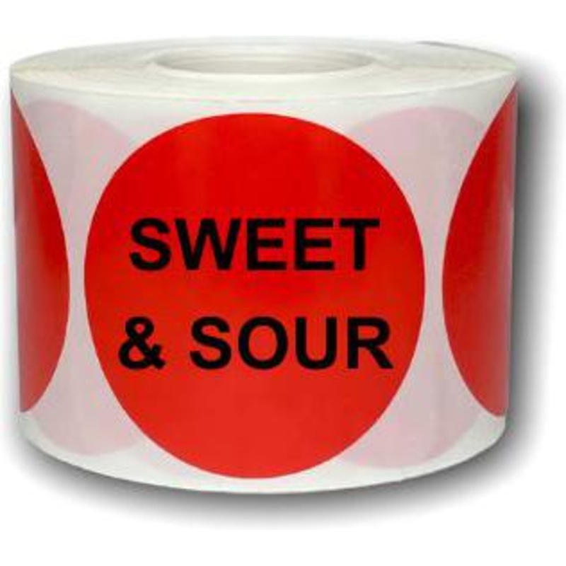 Precision Label & Tag - 3" Red Circle SWEET & SOUR Label, 1000/rl - LAB1865