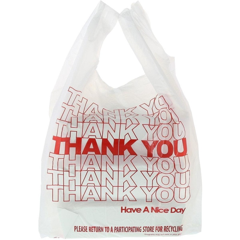 R J Schinner - 11" x 6.5" x 20.5", 1/6, 12 mic White T-Sack Thank You, 1000/Cs - INT13672099