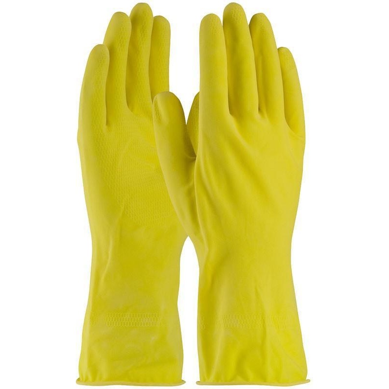 Ralston CanSafe - 12" Long 16 Mil Medium Yellow Flock Lined Rubber Latex Gloves, Pack of 12 - TSZGRFYMD1C
