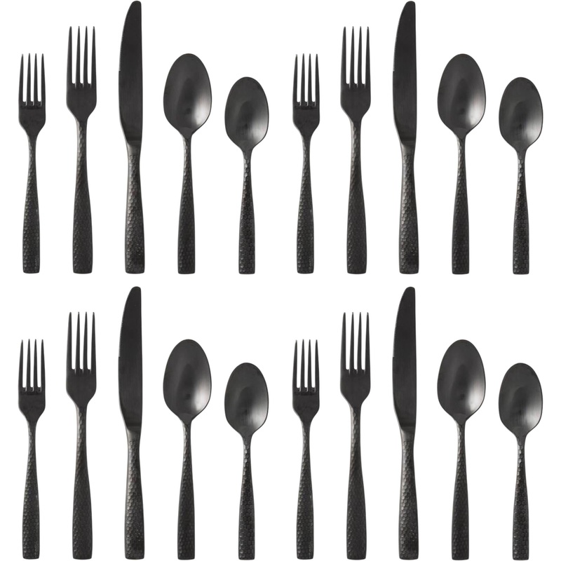 Fortessa - Lucca 20 Pc Faceted Brushed Black Flatware Set - 5PPS-102FC6B-20