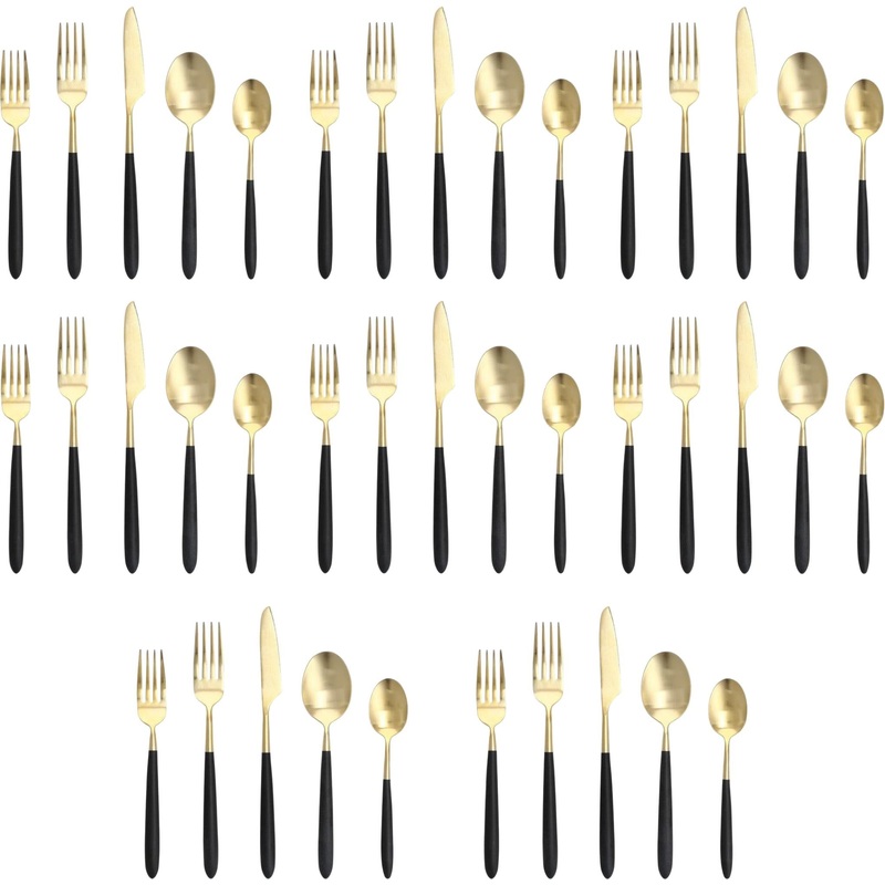 Fortessa - Velo 40 Pc Black/Gold Flatware Set - 40PPS-114CG-20PC