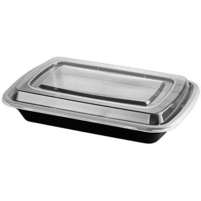 RitePak - 24 Oz, 7" x 5" x 2" Black Rectangular Container with Lid Combo, 150/Cs - MR7524B