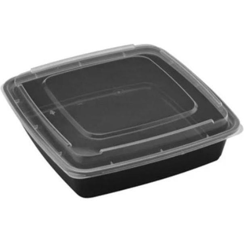 RitePak - 48 Oz, 8" x 8" x 1.75" Black Square Microwavable Container with Lid Combo, 150/cs - MR8848B