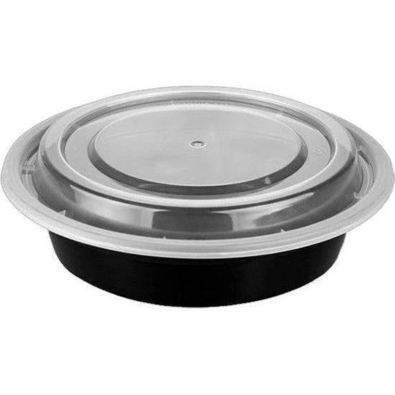 RitePak - 48 Oz, 9" Capacity Black Round Container with Lid Combo, 150/Cs - MC0948B