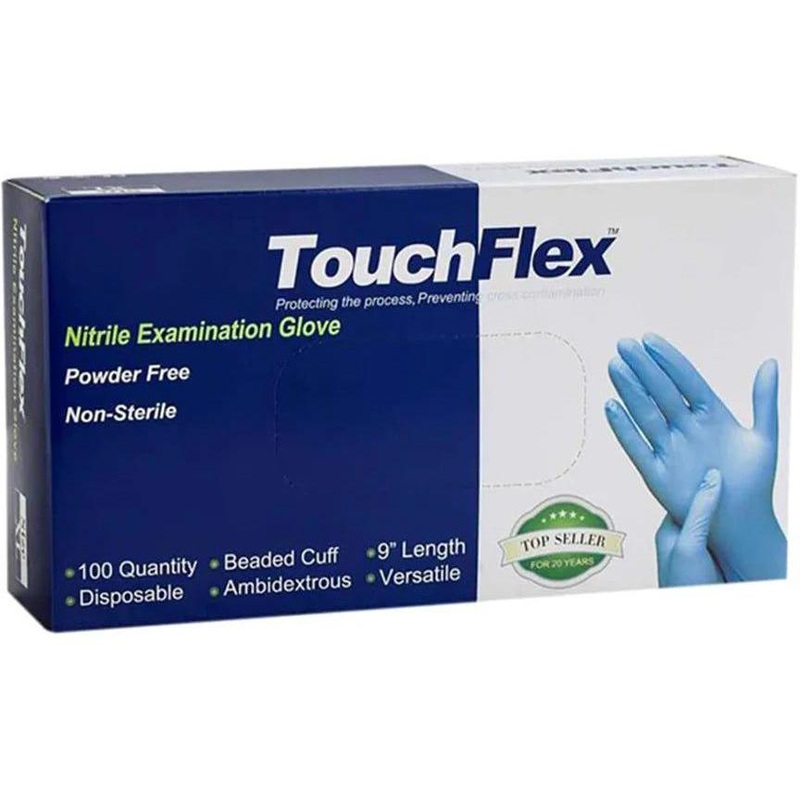 RiteTouch - Touchflex Blue XX-Large PF Nitrile Gloves, 100/Box, 10Bx/Cs - MCX708151XXL