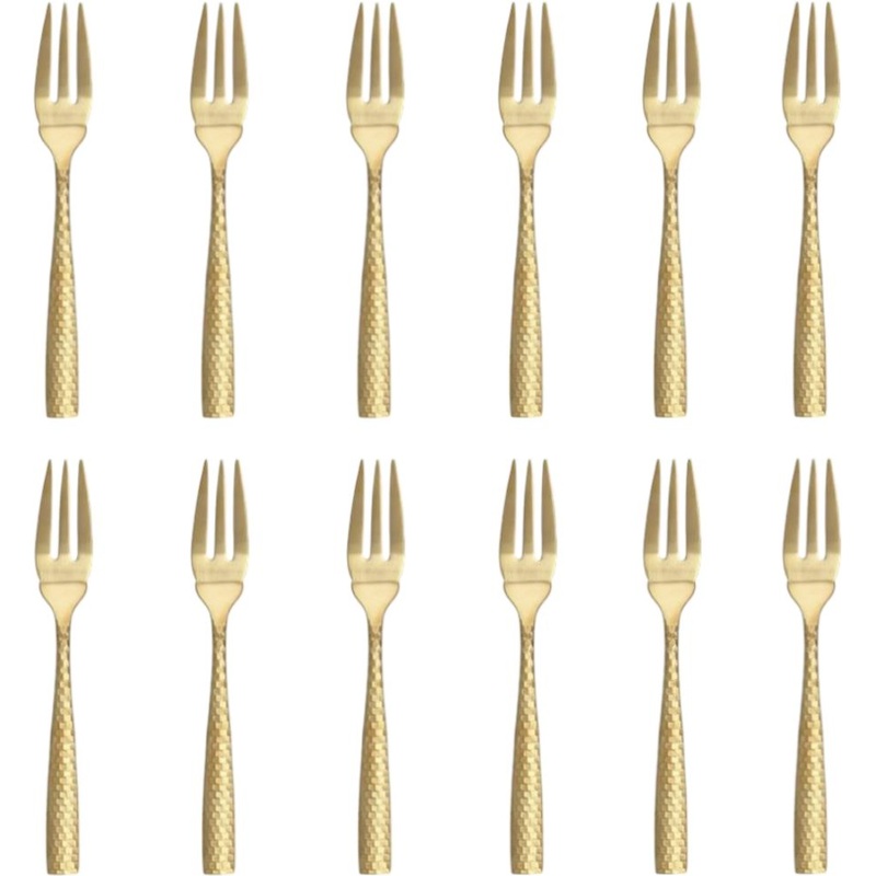 Fortessa - 7.2" Lucca Faceted Brushed Gold Fish Fork, Pack of 12 - 1.9B.102.FC.031