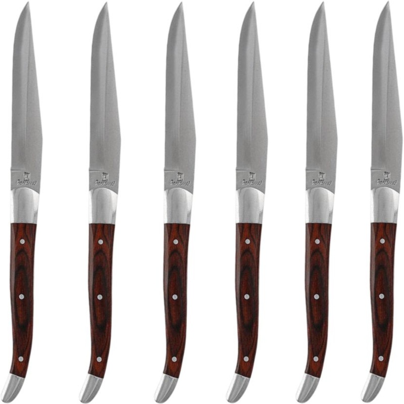 Fortessa - 9.25" Provencal Dark Wood Handle Non-Serrated Steak Knife, Pack of 6 - 1.5.STK.NS.247