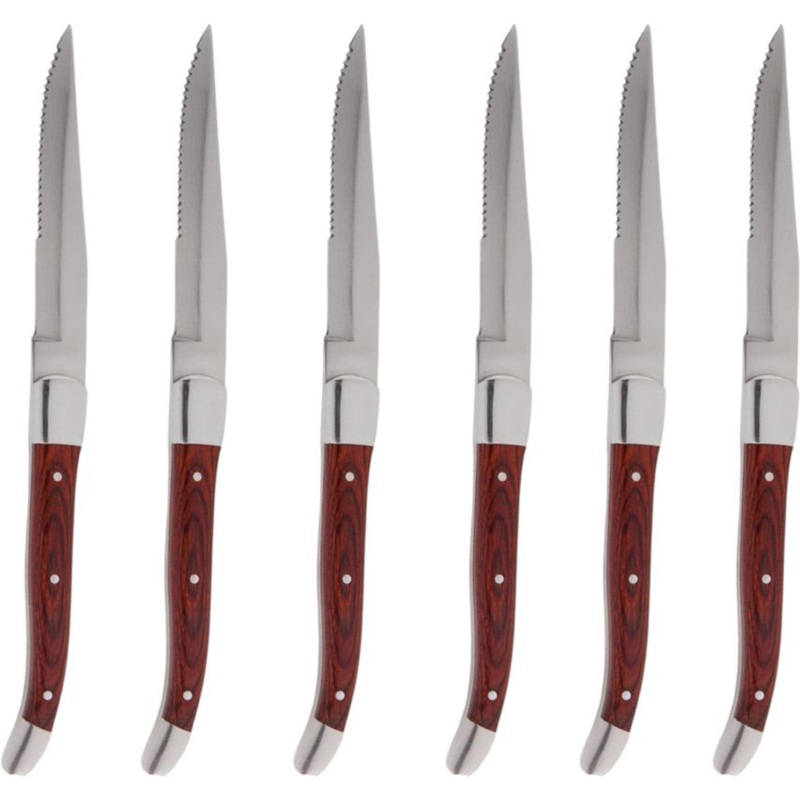 Fortessa - 9.25" Provencal Dark Wood Handle Serrated Steak Knife, Pack of 6 - 1.5.STK.SR.247