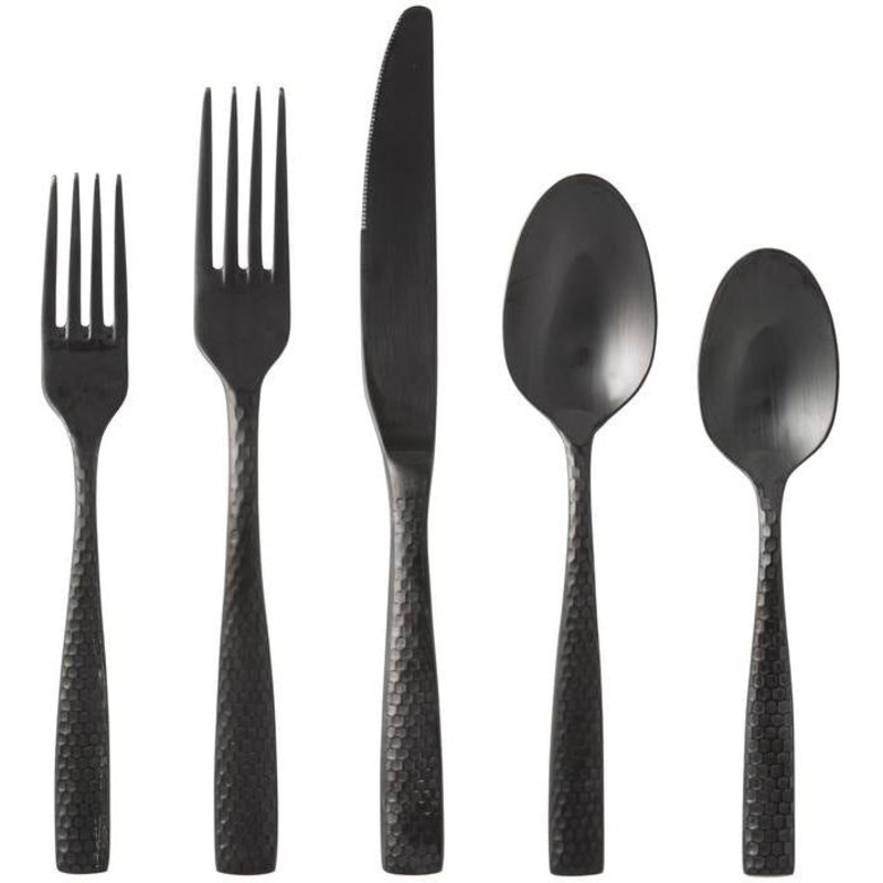 Fortessa - Lucca 5 Pc Faceted Brushed Black Flatware Set - 5PPS-102FC6B-05