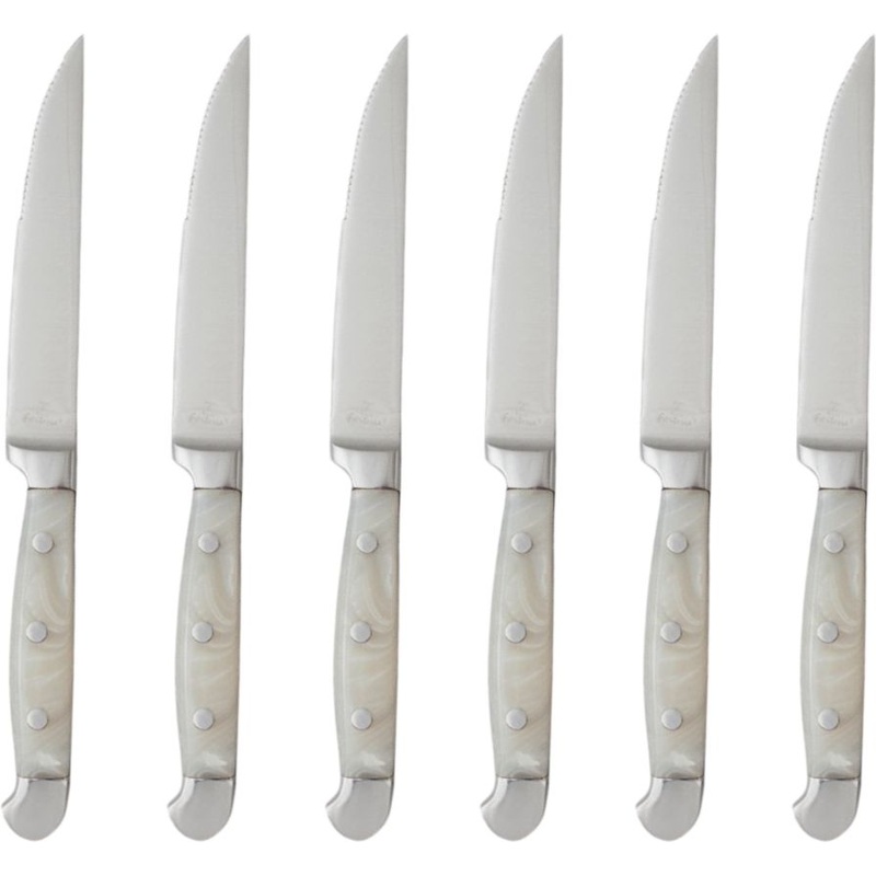 Fortessa - Metalware 9.1" Serrated Edge Steak Knife with Grey Acrylic Handle, Pack of 6 - 1.5.STK.SR.273
