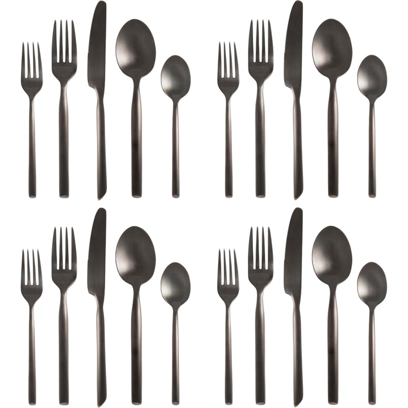 Fortessa - Capri 20 Pc Brushed Black Flatware Set - 20PPS-1646B-05