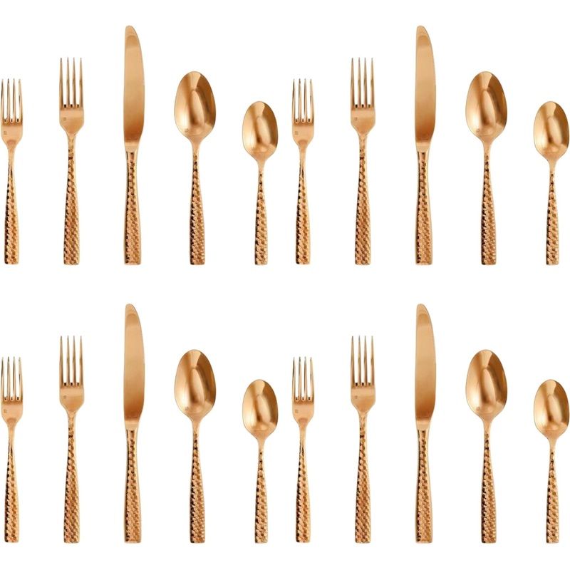Fortessa - Lucca 20 Pc Faceted Copper Rose Flatware Set - 20PPS-102FC4-05