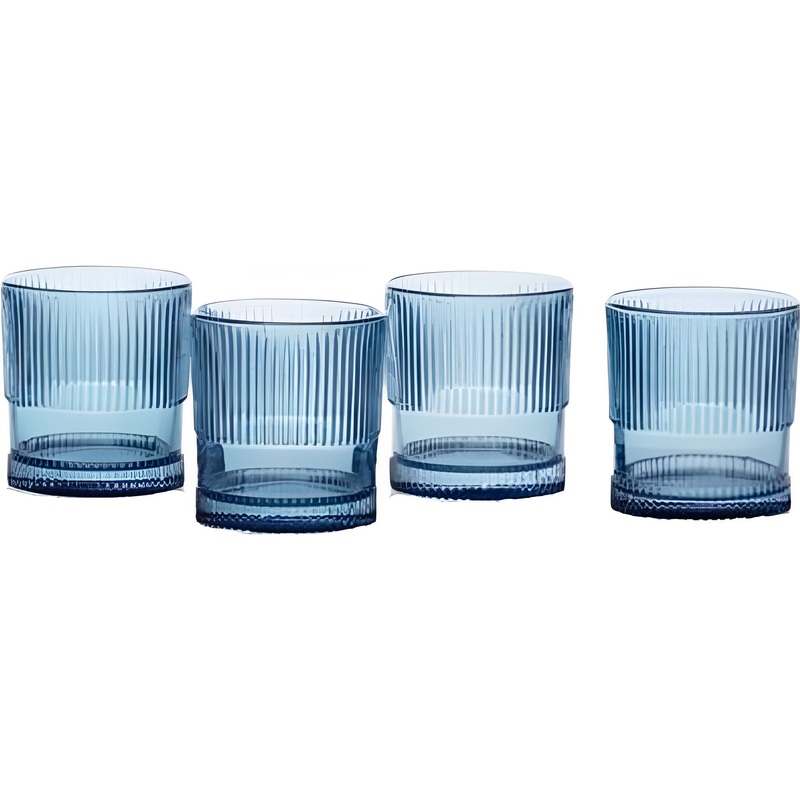 Fortessa - NoHo 9.85 Oz Blue Rocks/Double Old Fashioned Glass, Pack of 4 - NOHO.BLUE.04