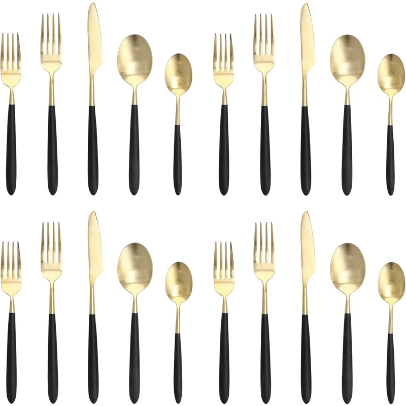 Fortessa - Velo 20 Pc Black/Gold Brushed Flatware Set - 5PPS-114CG-20PC