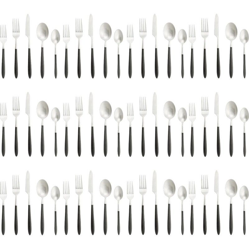 Fortessa - Velo 60 Pc Black/Brushed Flatware Set - 60PPS-114BR6B-05