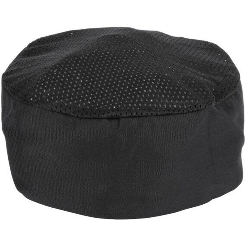 Chef Revival - Poly-Cotton Black Top Chef's Pillbox Hat & Mesh Top - H008