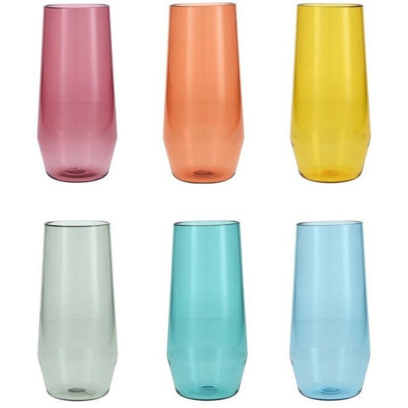 Fortessa - Sole 18 Oz Mixed Colors Iced Tea Glass, Pack of 6 - PS.MXSET.04