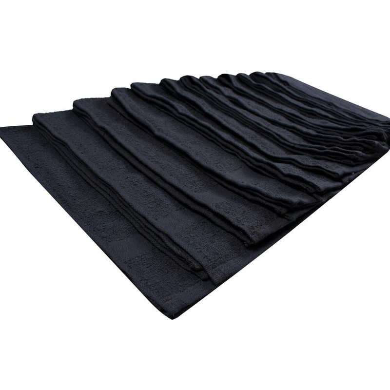 Chef Revival - 16" x 27" Cotton Black Rabbed Terry Bar Towel (45 Oz), Pack of 12 - HBMRBK