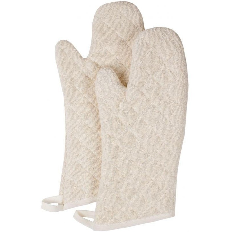 Chef Revival - 17" Terry Beige Elbow Length Oven Mitt, Pair - TTOM27BE