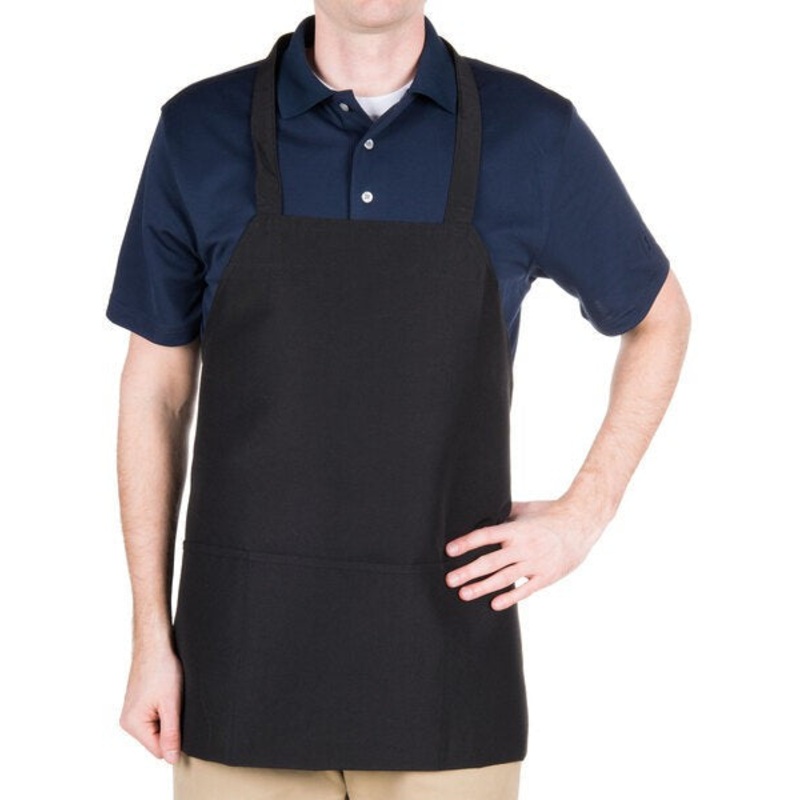 Chef Revival - 24" x 27" Mid Length Polyester Front House Bib Apron with 3 Pocket - 602PS-BK