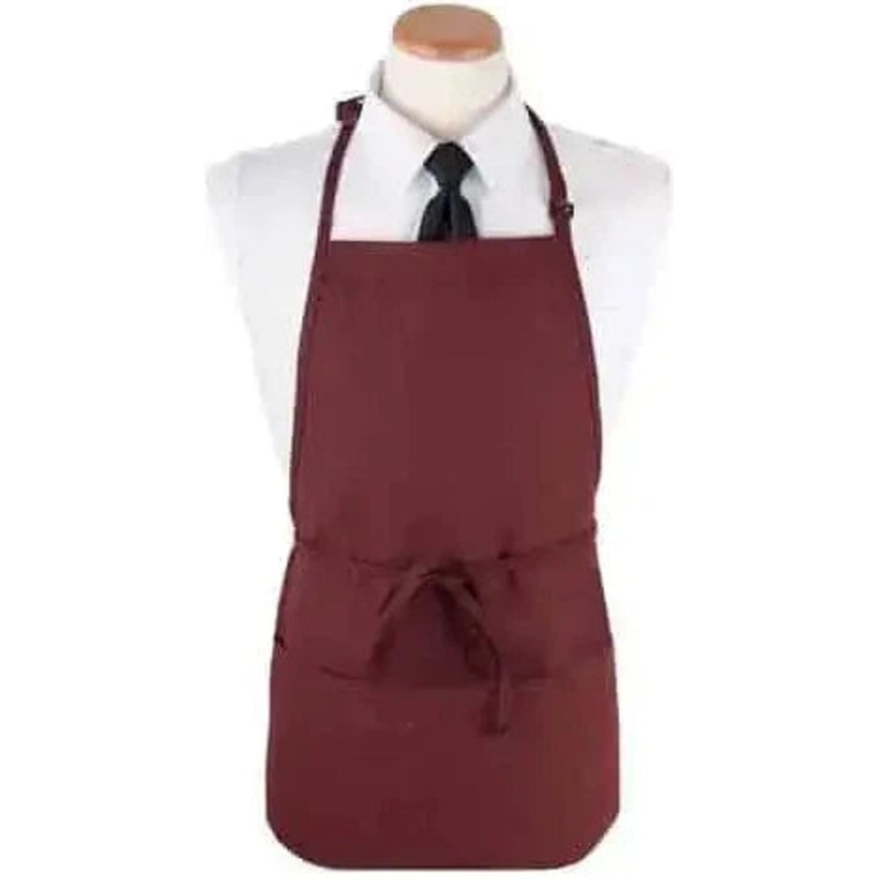 Chef Revival - 26" x 23" Poly-Cotton Burgundy Bib Apron with 3 Pocket & Pan Pocket - 3PBIABGFP