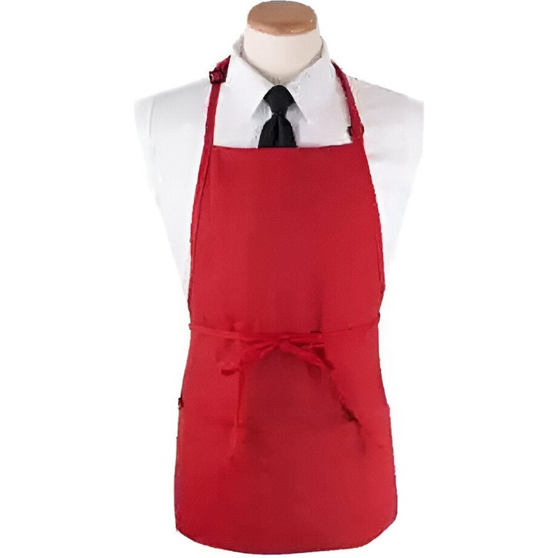 Chef Revival - 26" x 23" Poly-Cotton Red Bib Apron with 3 Pocket & Pan Pocket - 3PBIARDFP