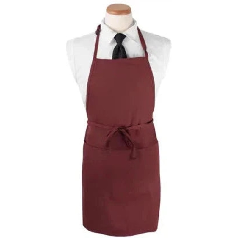 Chef Revival - 26" x 31" Poly-Cotton Burgundy Bib Apron with 3 Pocket & Pan Pocket - 3PBIAELBG