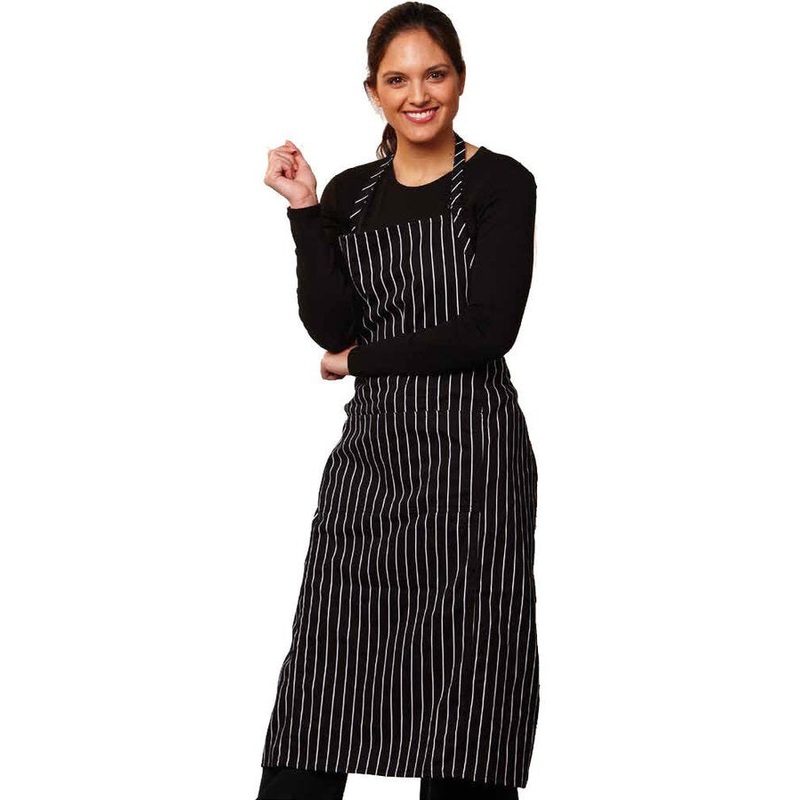 Chef Revival - 29" x 38" Poly-Cotton White & Black PinStripe Bib Apron - 619BA-WS