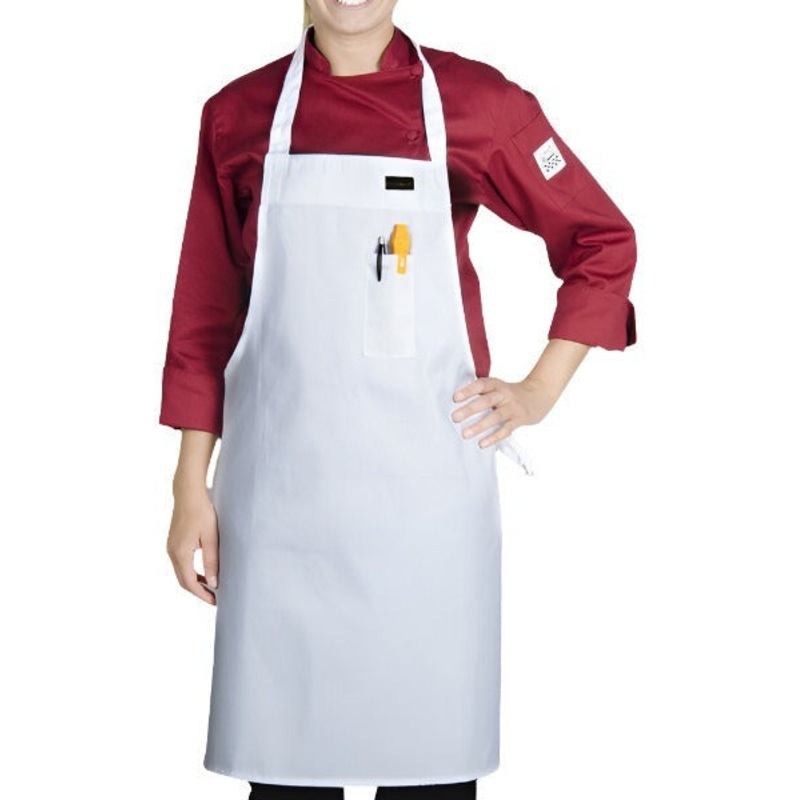 Chef Revival - 34" x 34" 65/35 Poly-Cotton White Bib Apron with Pencil Pocket - 600BAW-D