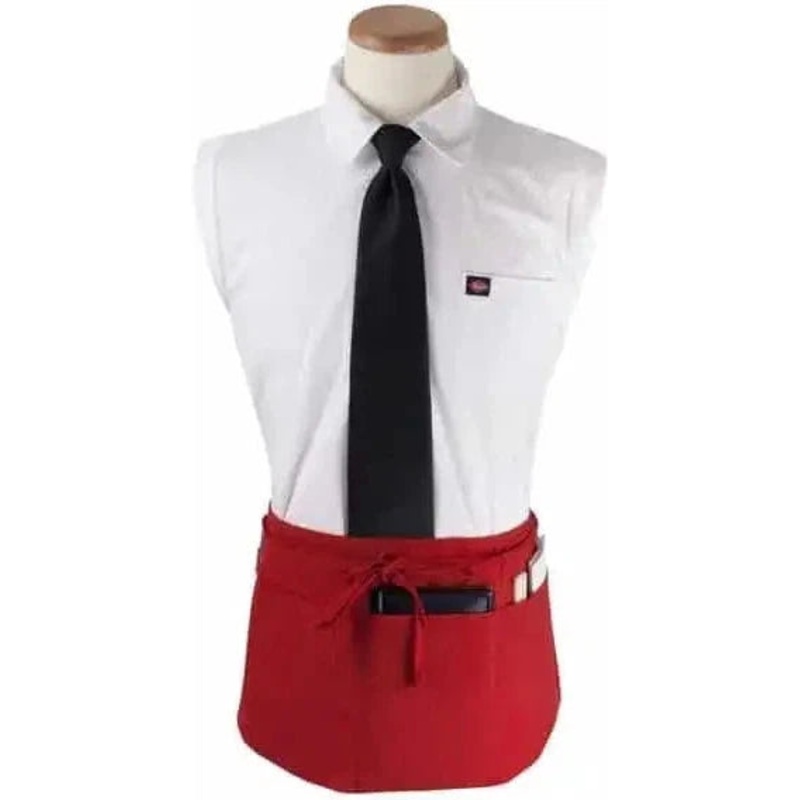 Chef Revival - Chef's Line 25"x 11" Polyester Red 3 Pocket Waist Apron with Pan Pocket - CL3PWACRD