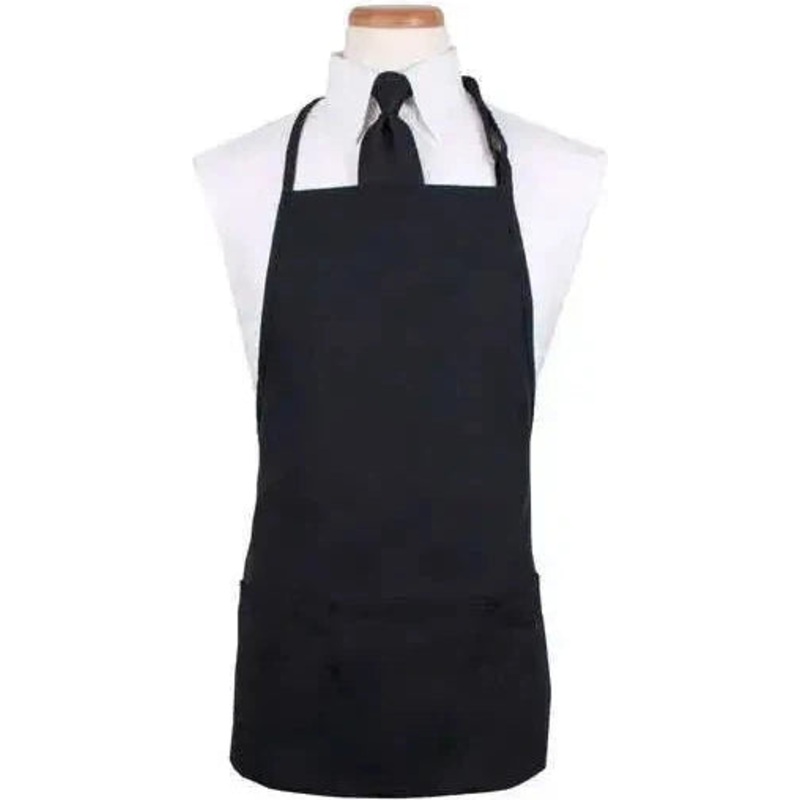 Chef Revival - Chef's Line 26" x 23" Poly-Cotton Black Bib Apron with 3 Pocket & Pan Pocket - CL3PBIABKFP