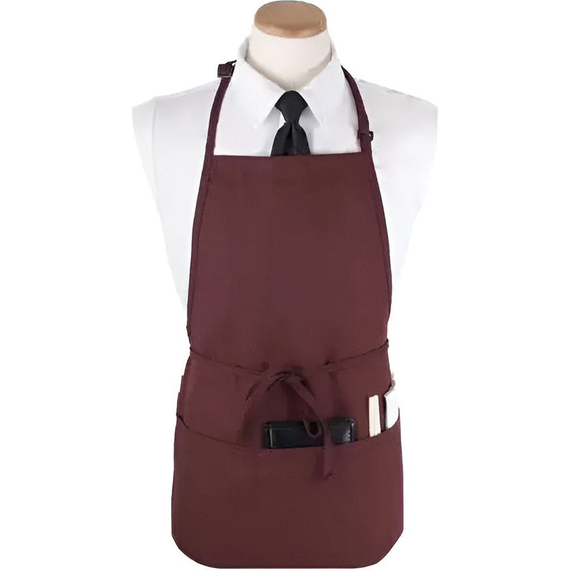 Chef Revival - Chef's Line 26" x 23" Poly-Cotton Burgundy Bib Apron with 3 Pocket & Pan Pocket - CL3PBIABGFP