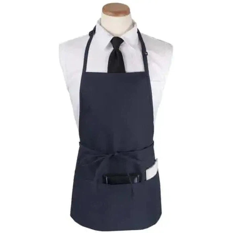 Chef Revival - Chef's Line 26" x 23" Poly-Cotton Navy Blue Bib Apron with 3 Pocket & Pan Pocket - CL3PBIANVFP
