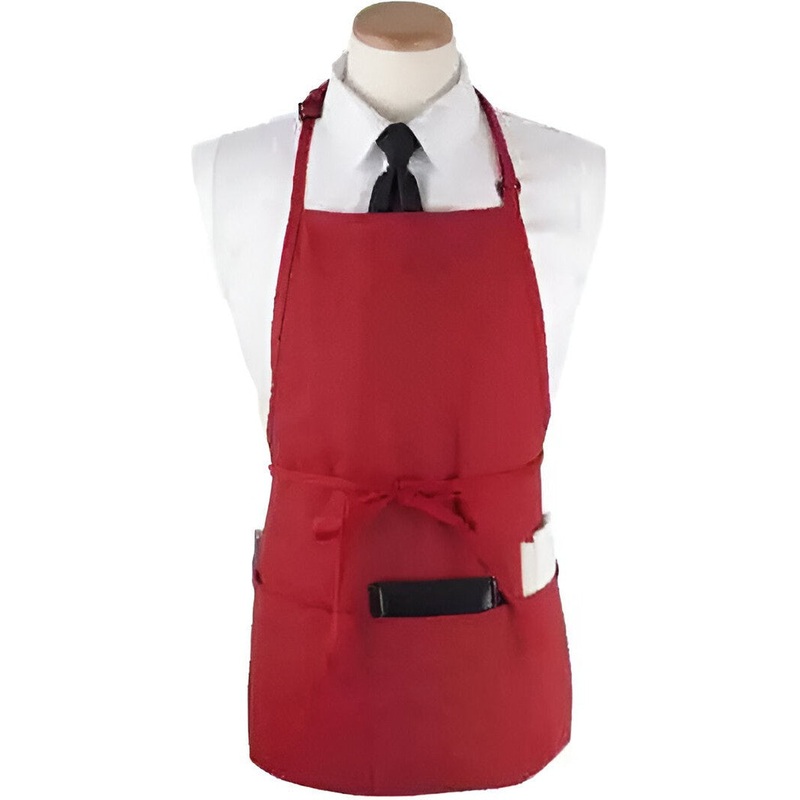 Chef Revival - Chef's Line 26" x 23" Poly-Cotton Red Bib Apron with 3 Pocket & Pan Pocket - CL3PBIARDFP
