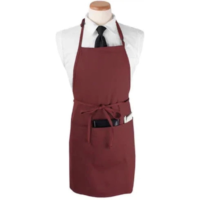 Chef Revival - Chef'S Line 26" x 31" Poly-Cotton Burgundy Bib Apron with 3 Pocket & Pan Pocket - CL3PBIAELBG