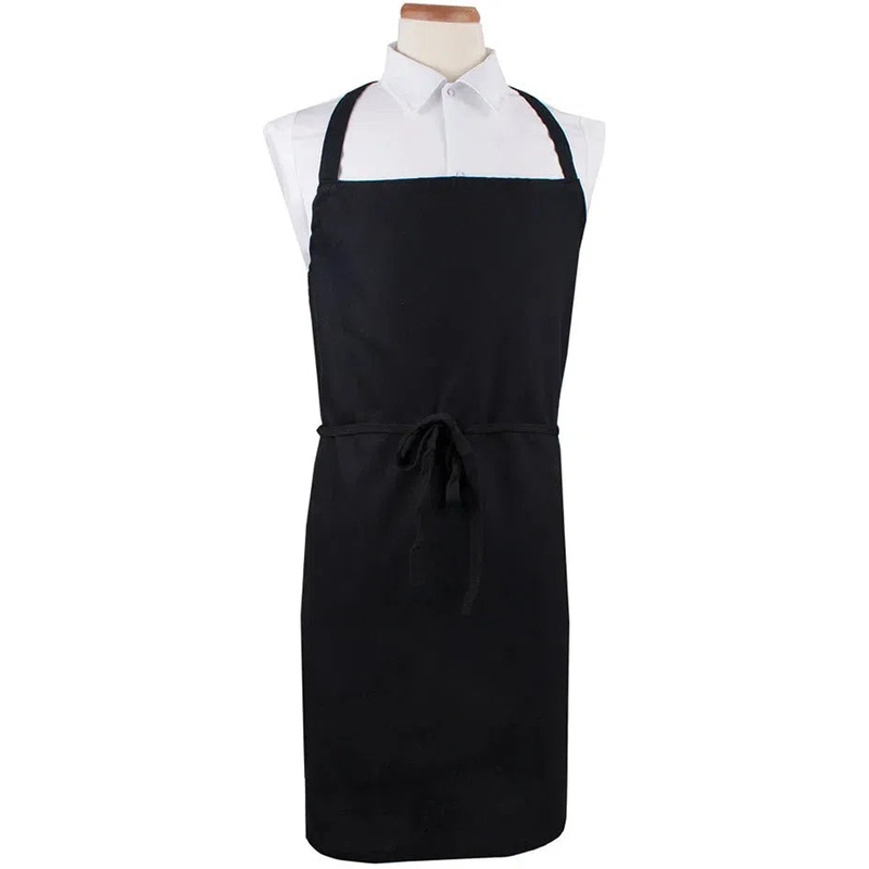 Chef Revival - Chef's Line 36"x 34" Poly-Cotton Black Bib Apron - CLWBABK