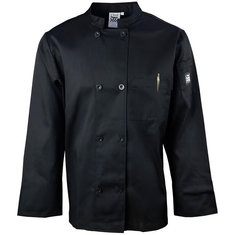 Chef Revival - Poly Cotton Basic Black Long Sleeve Chef Jacket With 8 Black Buttons With Pocket - J071BK