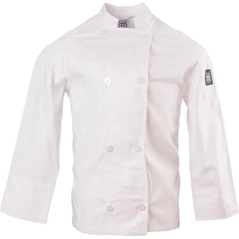 Chef Revival - Poly Cotton Basic White Long Sleeve Chef Jacket With 8 Clear Pearl Button - J049