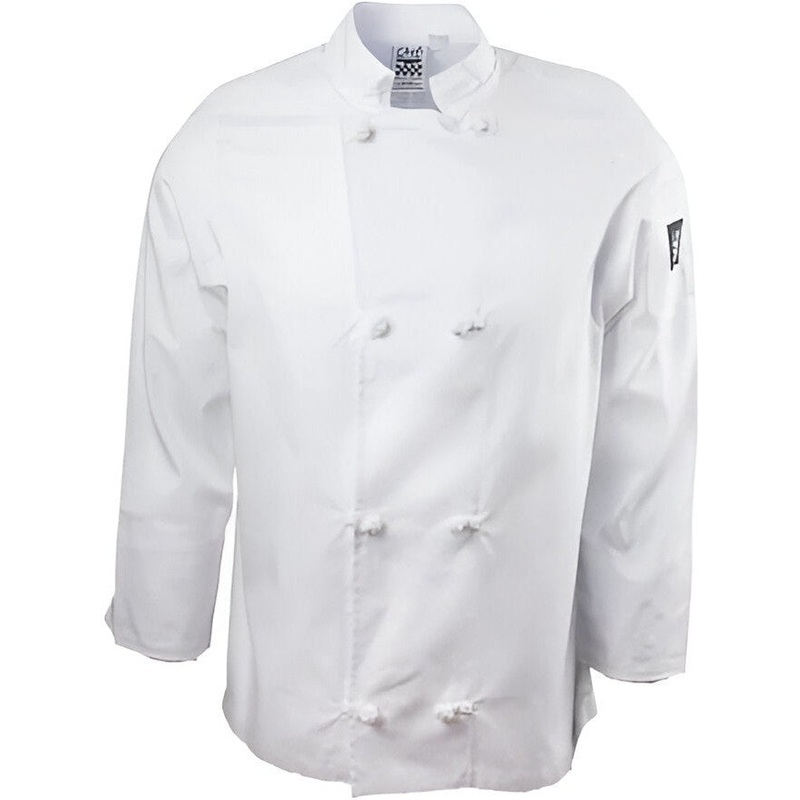 Chef Revival - Poly Cotton Basic White Long Sleeve Chef Jacket With 8 Cloth Knot Button - J050