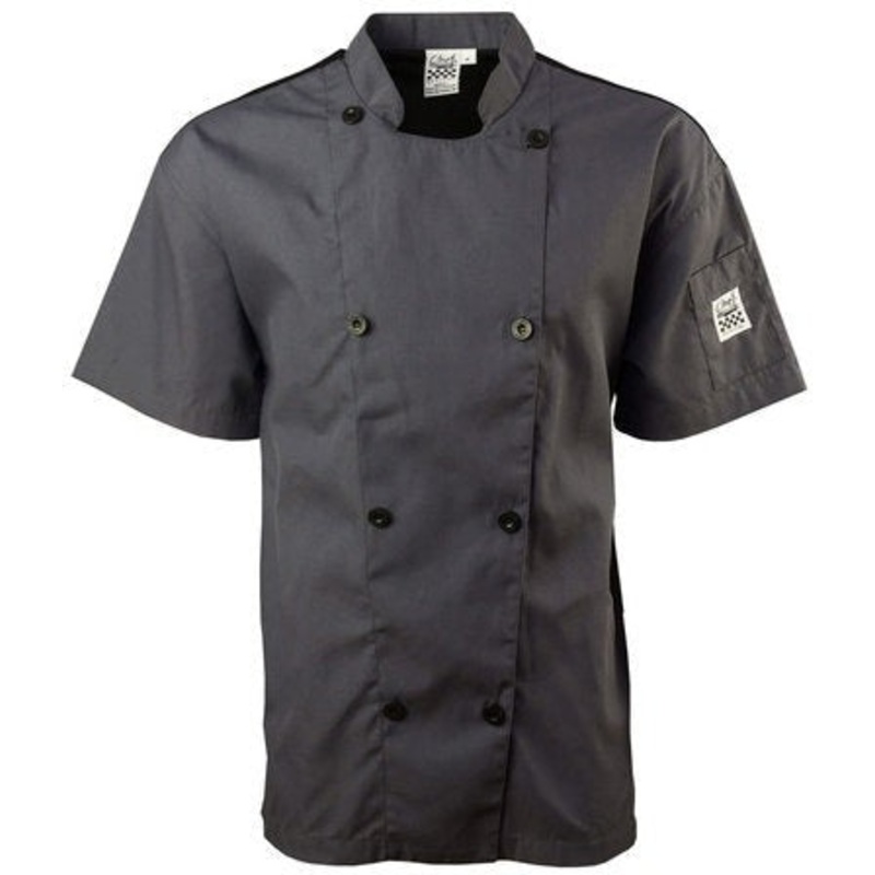 Chef Revival - Poly Cotton Performance Grey Short Sleeve Chef Jacket With 8 Black Buttons - J205GR