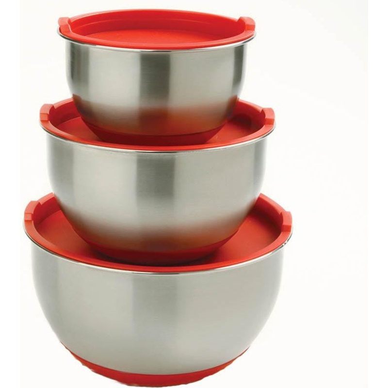Norpro - 3 Piece Stainless Steel Grip Bowls with Lids - 10446