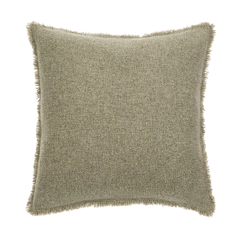 Sage Grey Fringed Boucle Pillow