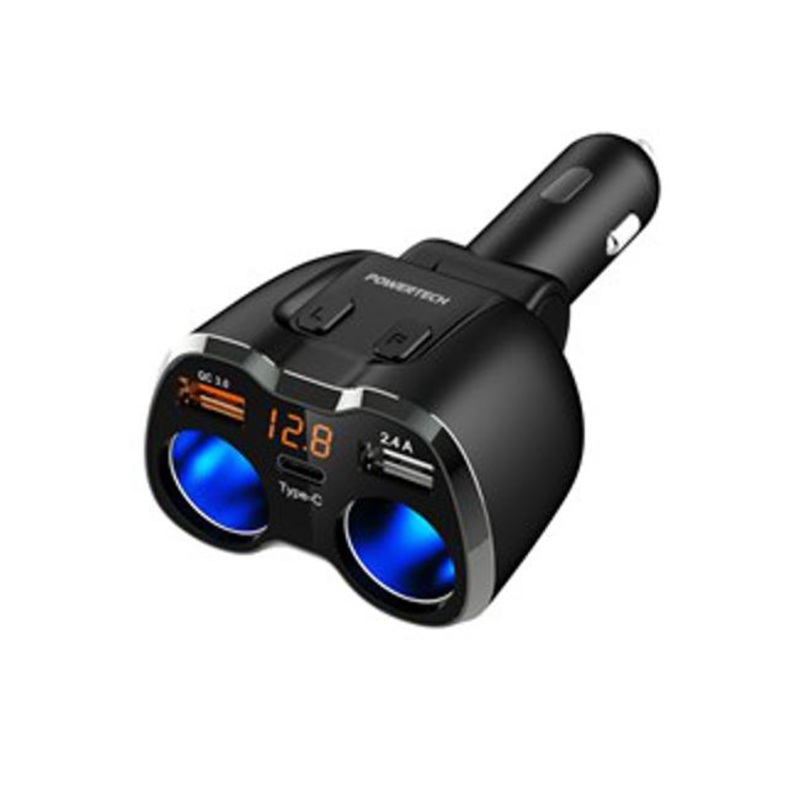Dual Car Cigarette Lighter Adaptor With 3 X Usb Charging Ports + Voltmeter