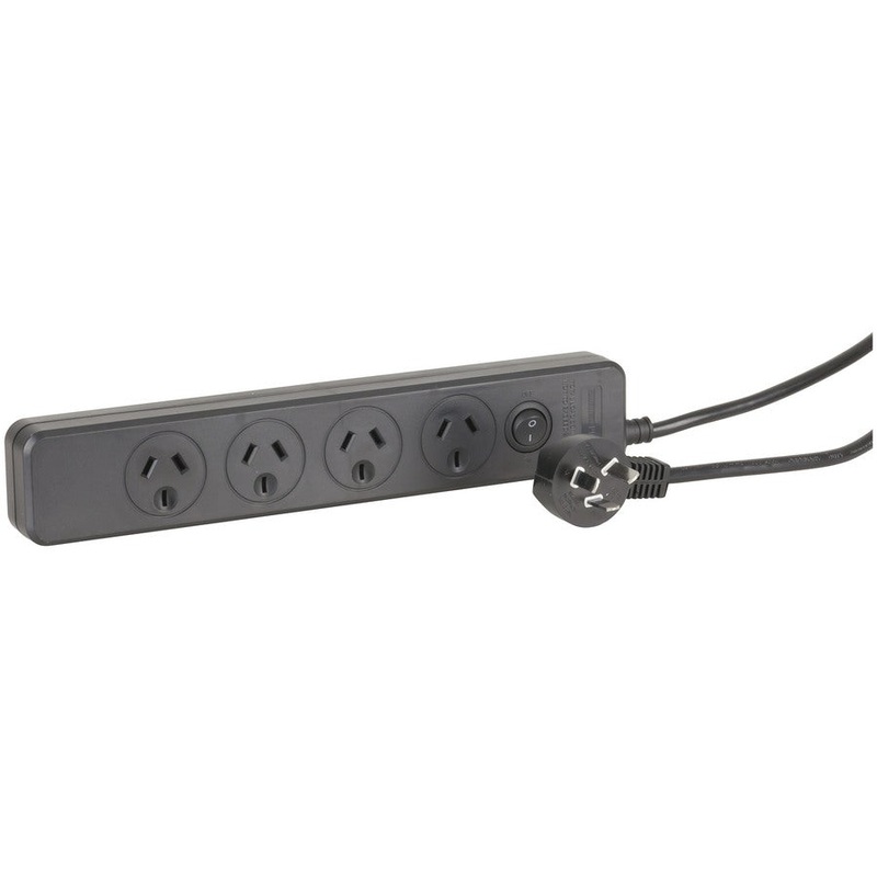 4 Way Powerboard with Surge Protection - Black