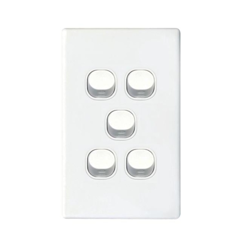 Tradesave 16A 2-Way Vertical 5 Gang Switch. Moulded In Flame Resistant