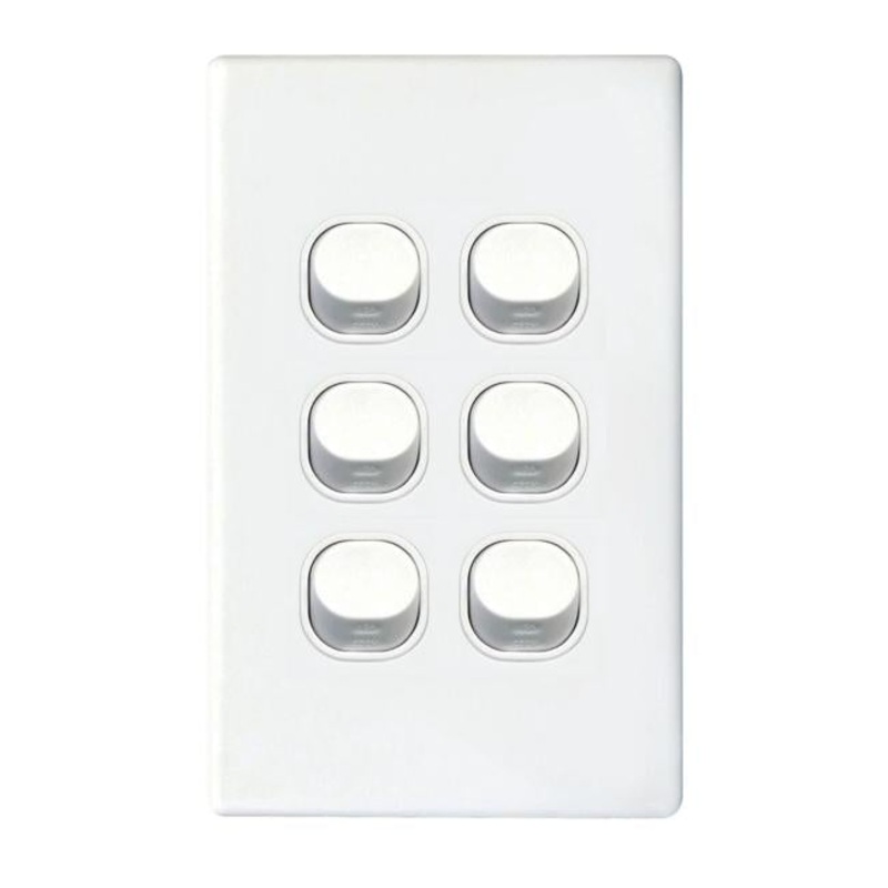 Tradesave 16A 2-Way Vertical 6 Gang Switch. Moulded In Flame Resistant
