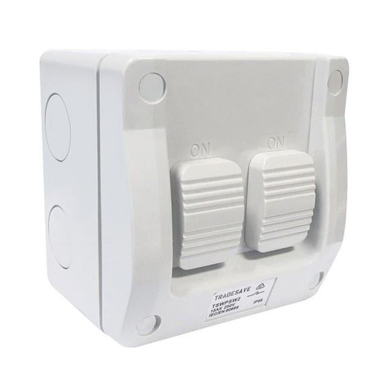 Tradesave 2 Gang Weatherproof Switch, 15A,Ip66, Grey Heavy Duty