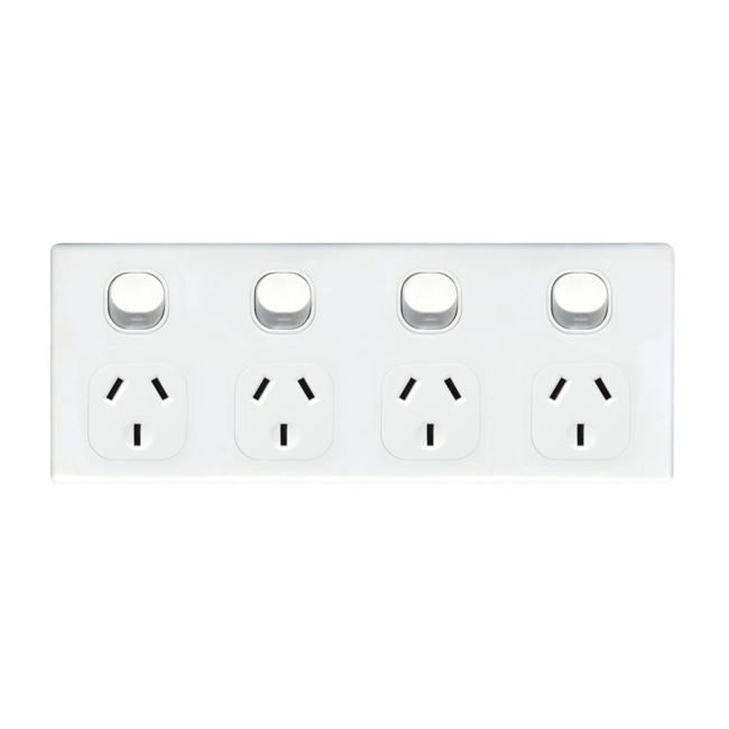 Tradesave 4 Gang 10A Horizontal Power Point. Removable Cover.