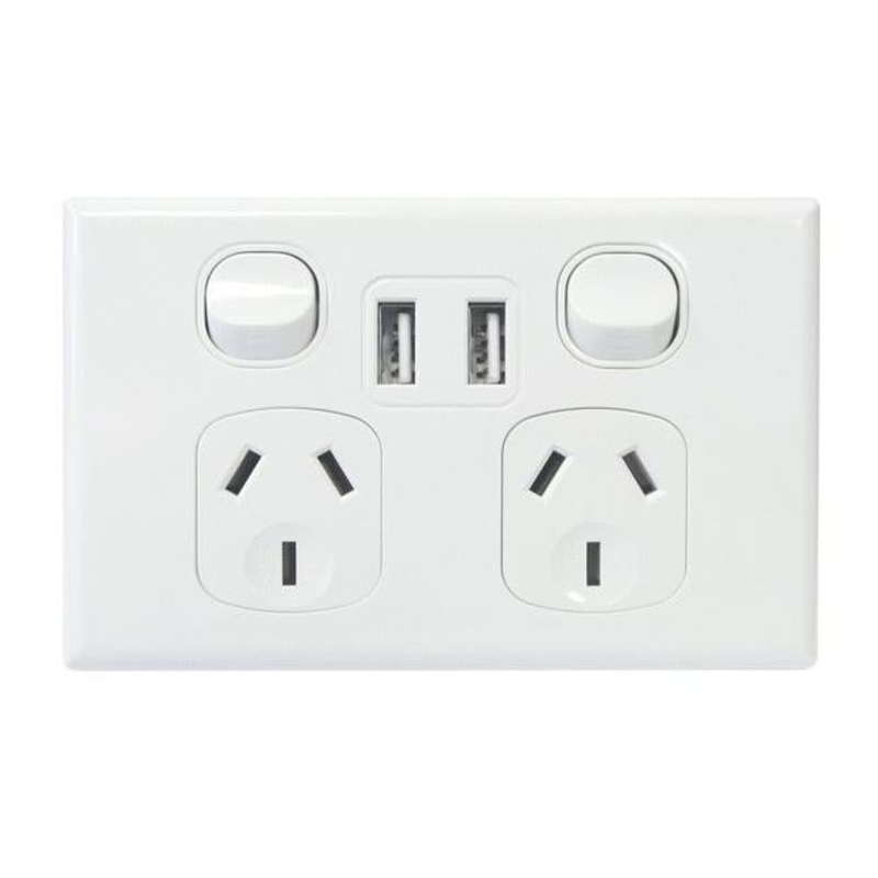 Tradesave Double 10A Horizontal Powerpoint With Twin Usb Ports.