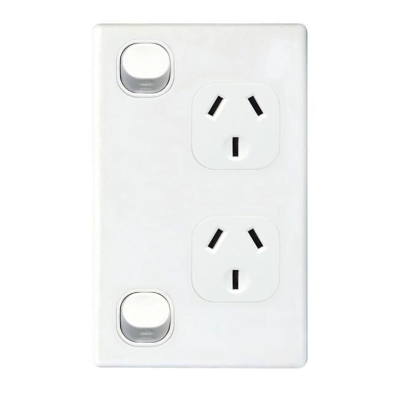 Tradesave Double 10A Vertical Power Point. Removable Cover.